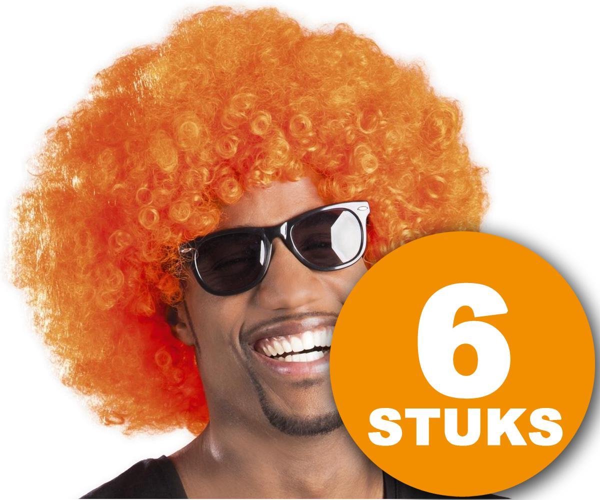 Oranje Pruik | 6 stuks Oranje Feestpruik 